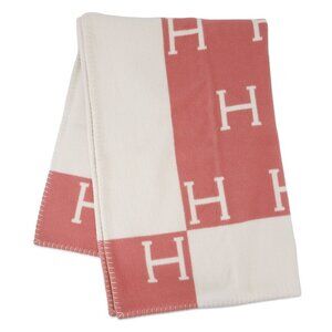 HERMES Plaid Avalon Blanket Merino Wool 90%/Cashmere10% Rose・Errell/White